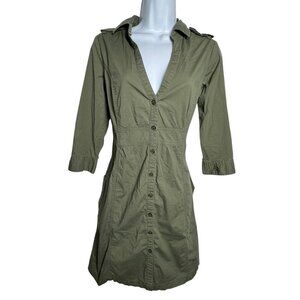 MNG By Mango Olive Green Button Front Cargo Dress Size Medium